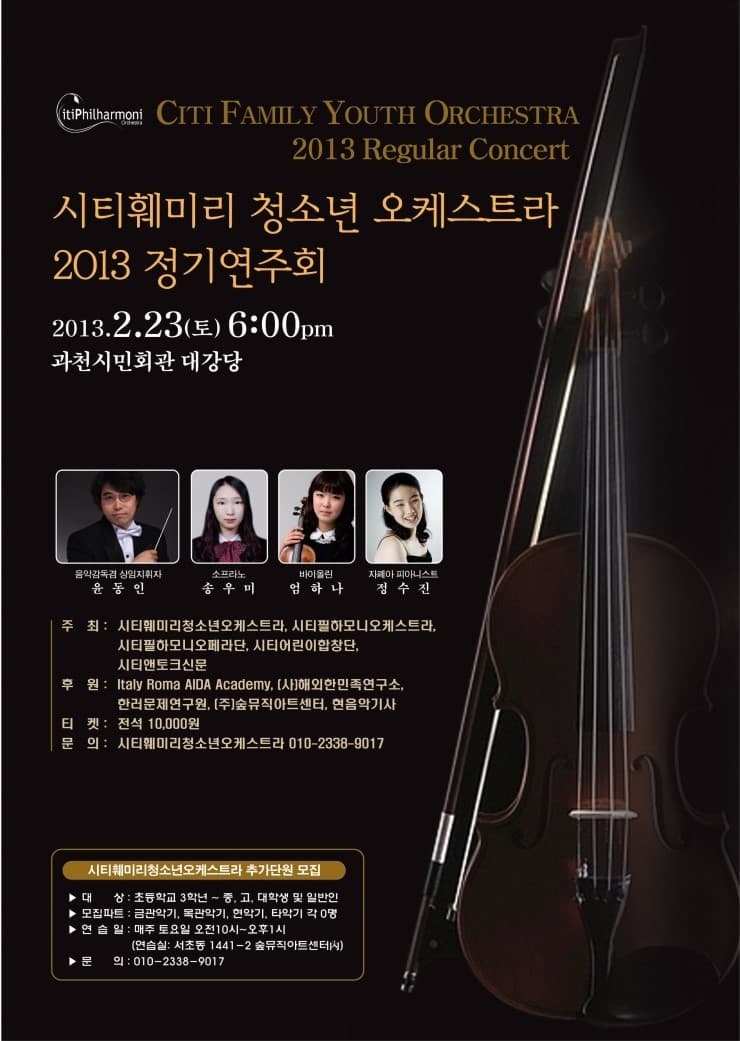 시티훼미리청소년오케스트라 2013 정기연주회 포스터